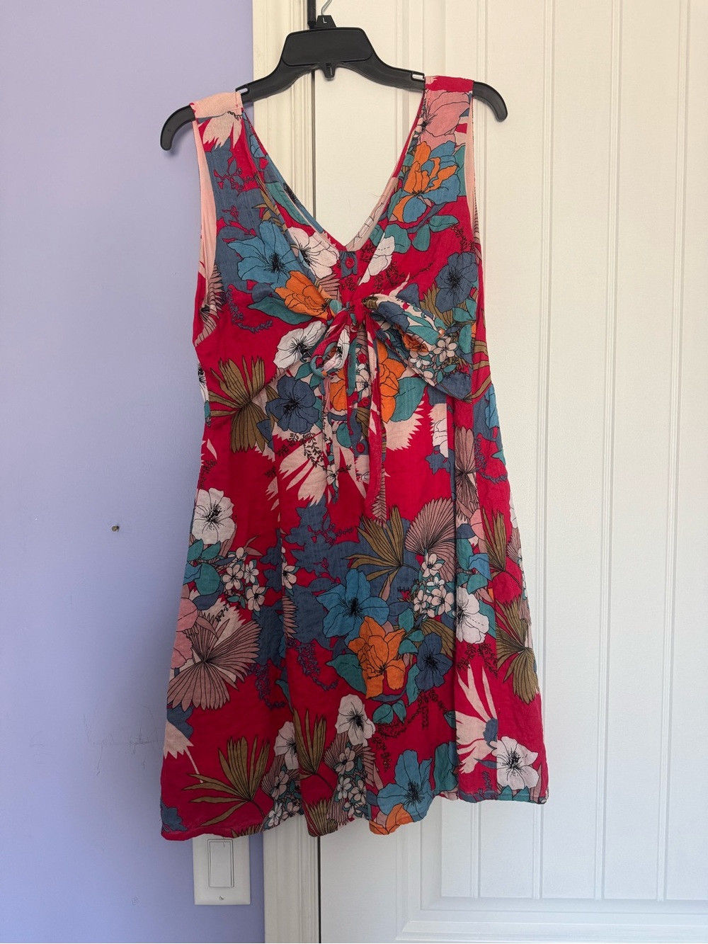 Kori Red Floral Tie-Front Midi Dress